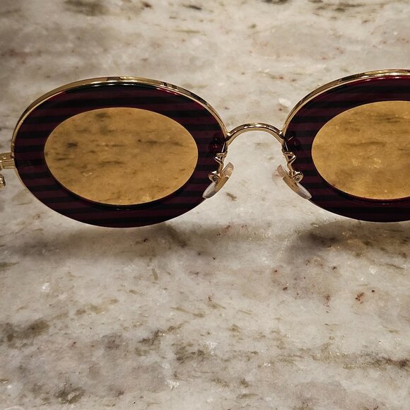 RARE GUCCI RETRO MAISON DEL\'AMOUR ROUND RED GREEN STRIPED OVERSIZED SUNGLASSES main image 5